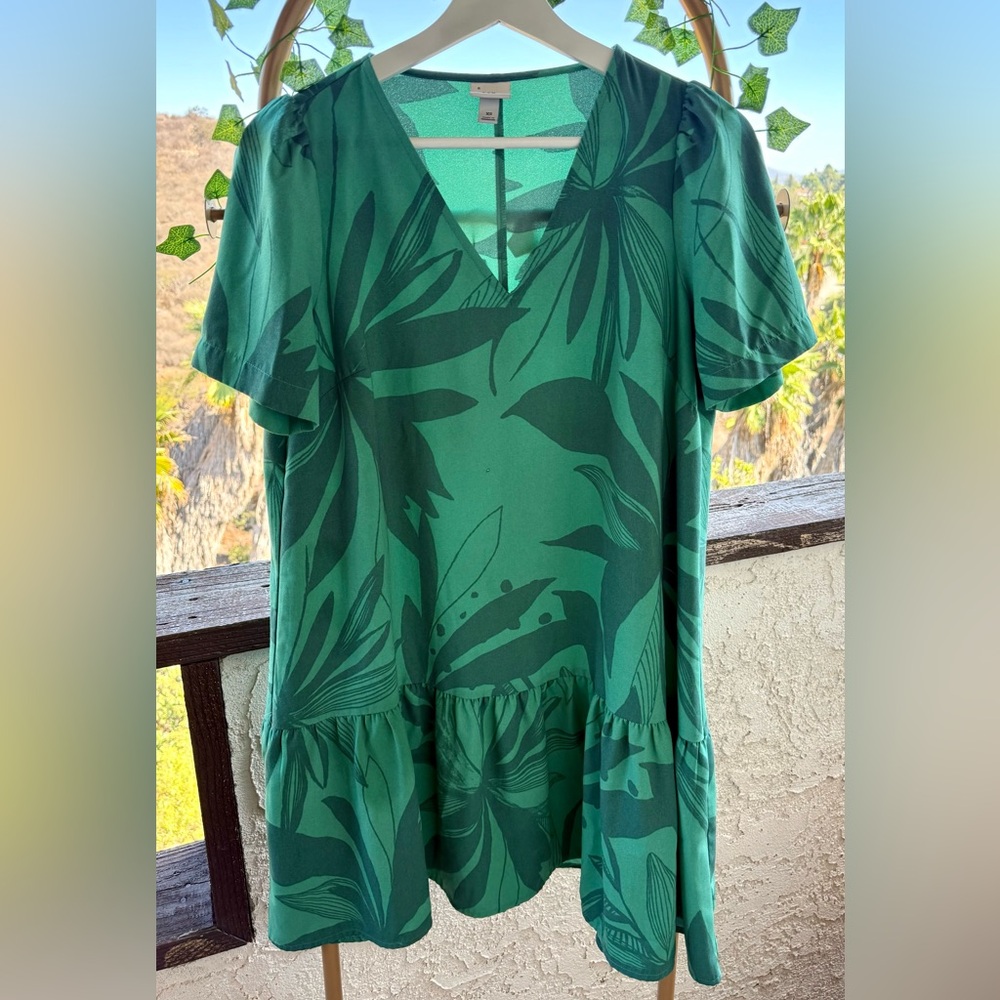 A New Day Green Tropical Mini Dress